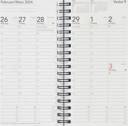 Taskukalenteri Time System Memory Eko Musta 2024
