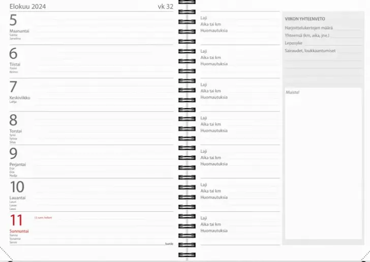 Burde Kalenteri 2024 Kuntokalenteri A5