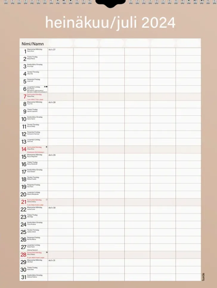 Burde Perhekalenteri 2024 Perhekalenteri Kateva