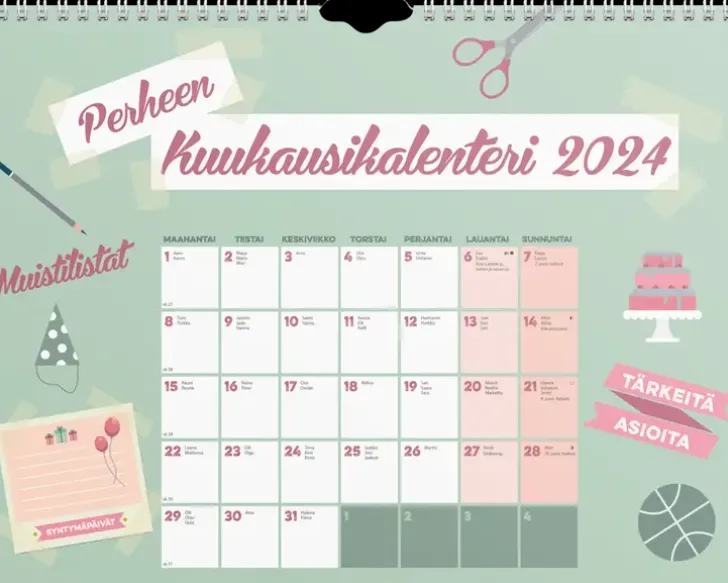 Burde Perhekalenteri 2024 Perheen Kuukausikalenteri
