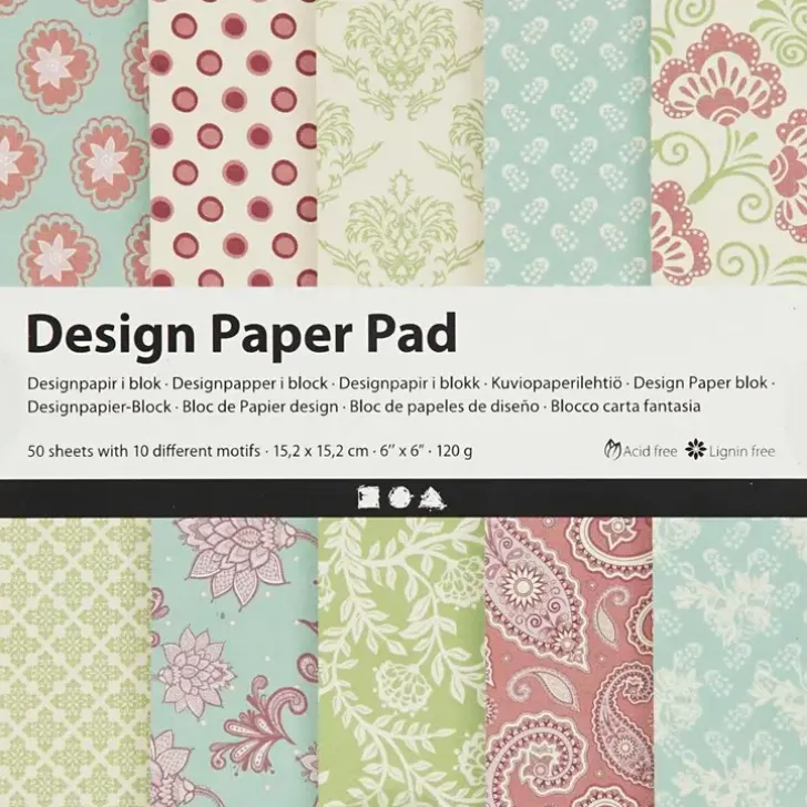 Kuviopaperilehtio, Arkki 15,2X15,2 Cm, 120 G, Mintunvihrea, Lila, 50Ark