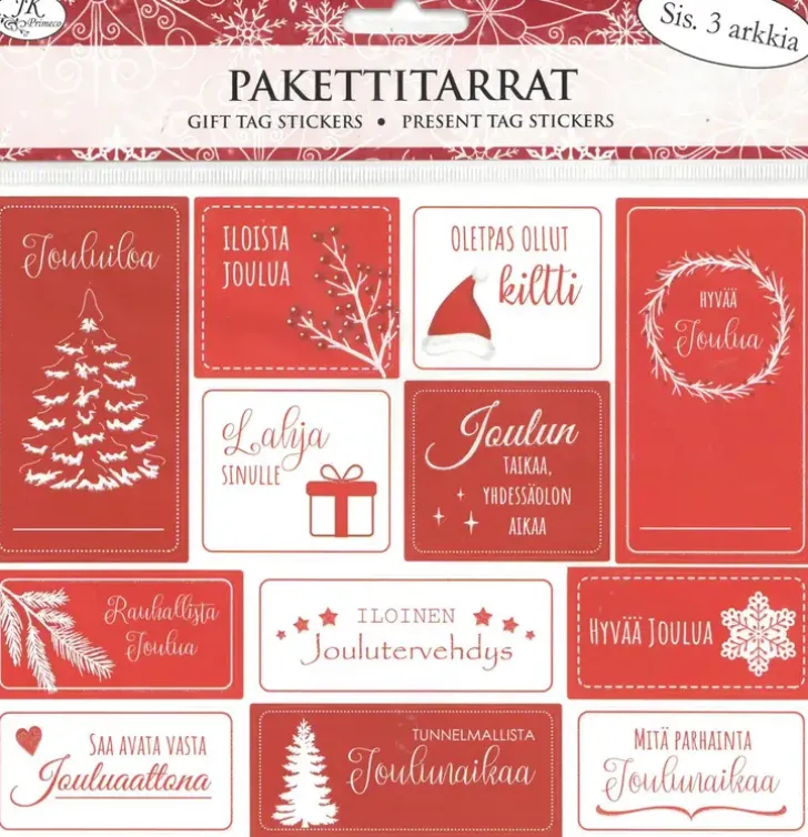 Pakettitarra Joulu Punainen 3Ark/Pkt