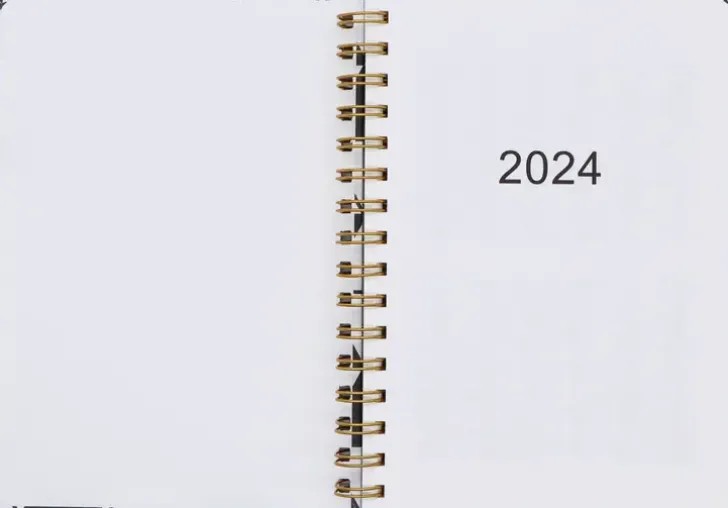 Poytakalenteri A5 Kierresidottu, Musta-Valkoinen